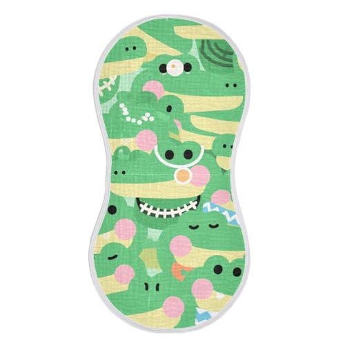 Cartoon Cute Crocodile Green Cotton Burp Cloths Baby Soft Touch Burp Rags for Babies Girls and Boys Set of 2, 22x11in2