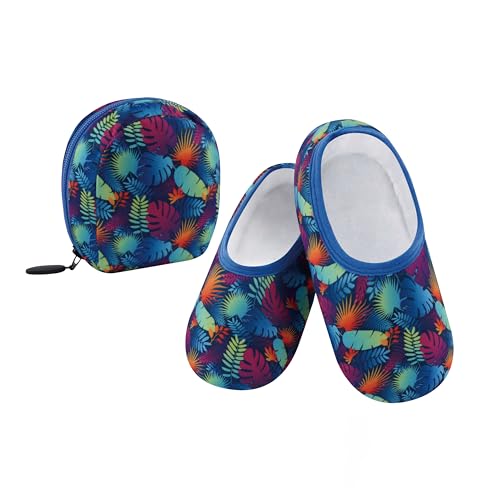 Image of Snoozies Skinnies Packable and Foldable Travel Slippers for Women with Zipper Pouch, Soft Sherpa-Lined Slipper Socks Non-Skid