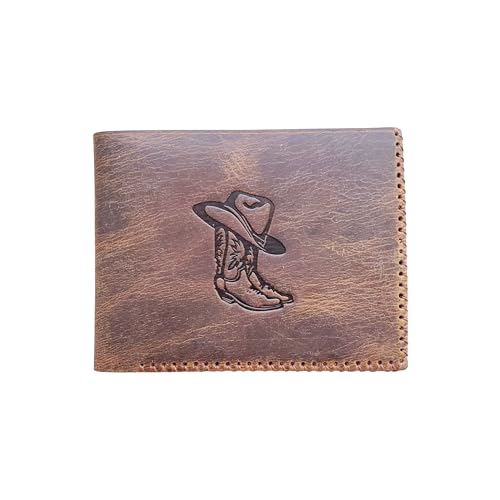 SAIGON handicraft Genuine Leather Wallet for Men - Mens Handmade Stitch Vintage Leather Wallet - Bifold Card Holder Wallets for Men - Best Gift for Him, Father, and Boyfriend - Cowboy Boot Details