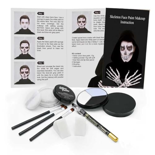 Professional Halloween Skeleton Makeup Kit, Full Face & Body Paint