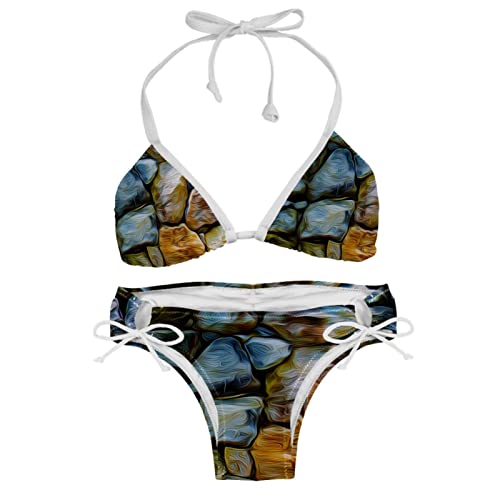 Bikini à motif abstrait multicolore avec imprimé graphique moderne