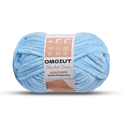 Image of OMoiout Chunky Chenille Yarn for Crocheting, Soft Baby Blanket Yarn, #7 Super Bulky, Chunky Knit Blanket Crochet Yarn, 7 oz /109.4 yds Fluffy Velvet Amigurumi Yarn(Sky Blue)