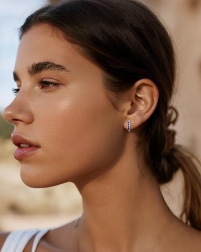 Tiny Blue Sapphire Gold Huggie Earrings for Women, Hypoallergenic 14K Gold Plated Small Blue Cubic Zirconia Hoop Earrings Cuff for Women Jewelry Gifts4