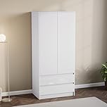 Vida Designs Glinton High Gloss 2 Door 2 Drawer Wardrobe Bedroom Storage Organiser with Hanging Rail Modern Furniture 100% FSC Certified (White, 2 Door 2 Drawer)
