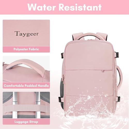 Image of Taygeer Laptop Backpack for Women, TSA Friendly 40l Carry On Mochila | Large Travel Backpack with 17.3 inch Laptop Compartment, Daypack Business Computer Bag for Office Work Travel Essentials, Pink