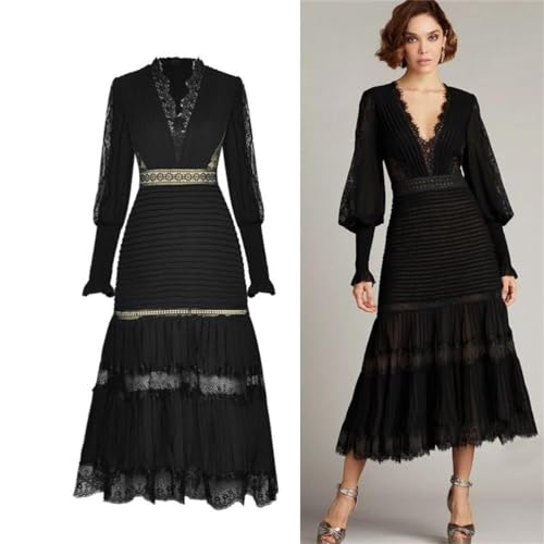 Generic Women Design V Neck Lace Patchwork Party Dinner Dresses Midi Long Princess Elegant Dress3