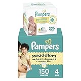 Pampers Swaddlers Disposable Baby Diapers Size 4, 150 Count with Sensitive Water Based Baby Wipes 4X Pop-Top Packs (336 Count)