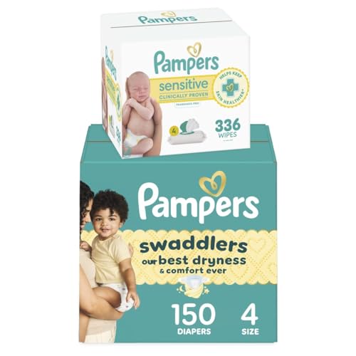 Pampers Diapers Size 4, 150 Count and Baby Wipes-Swaddlers Disposable Baby Diapers,...