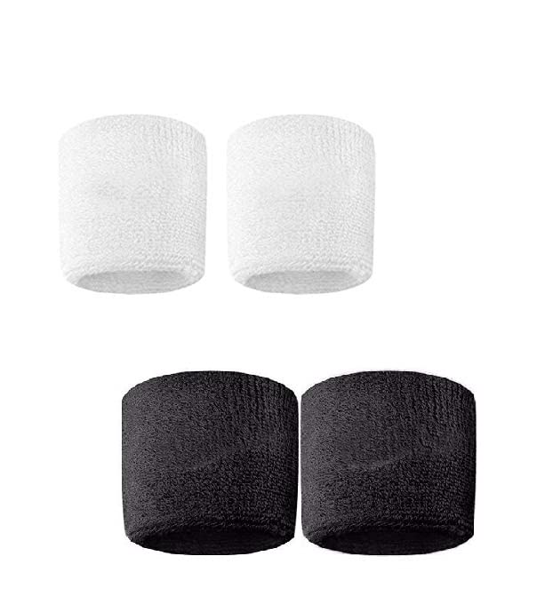 Sports Wristband Pack of 1 Pair 3 inch or Combo Option White or Black (Combo (Both))-image-40