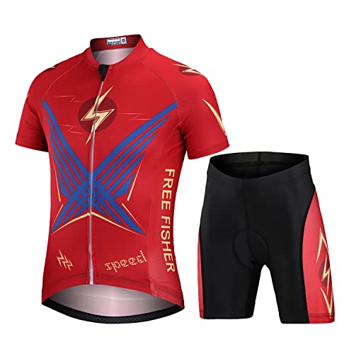Amur Leopard Enfant Unisex Maillot de Cyclisme Manches Courtes & Cuissards VTT à Séchage Rapide Combinaison de Cyslisme Garçon Fille, Rouge, XL/10-11 Ans