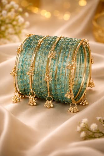 Image of Shining Diva Fashion 16 Pcs Trendy Stylish Glass & Kashmiri Ghungroo Bangles Set for Women & Girls | Traditional Festive Wedding Party Jewellery