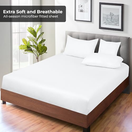 Image of Royale Linens Fitted Sheet Queen - Ultra Soft 1800 Brushed Microfiber - Hotel Luxury Bottom Sheets - Wrinkle Free & Fade Resistant - Deep Pocket Fitted Sheet Only (Queen, White)