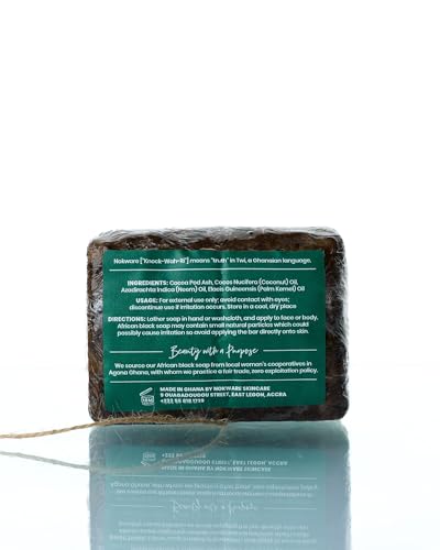 Nokware African Black Soap with Neem Oil for Acne, Dark Spots & Oily Skin, Raw Natural Face & Body Cleanser Bar, Handmade in Ghana, Vegan, 400g (14.1 oz) image 5