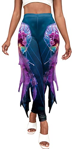 Women’s Digital Printed Legging Slim Fitting Mermaid Fish Scale Pants High Waist Hip Pants Slimming Booty Yoga Tights