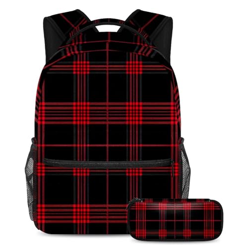 Sac à dos étudiant motif tartan avec trousse à crayons grand volume pour cours