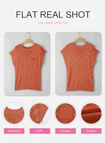 Image of SHEWIN Womens Fall Tops for Women Casual Crewneck Short Sleeve Shirts Cap Sleeve Knit Sweater Vest Summer Tops