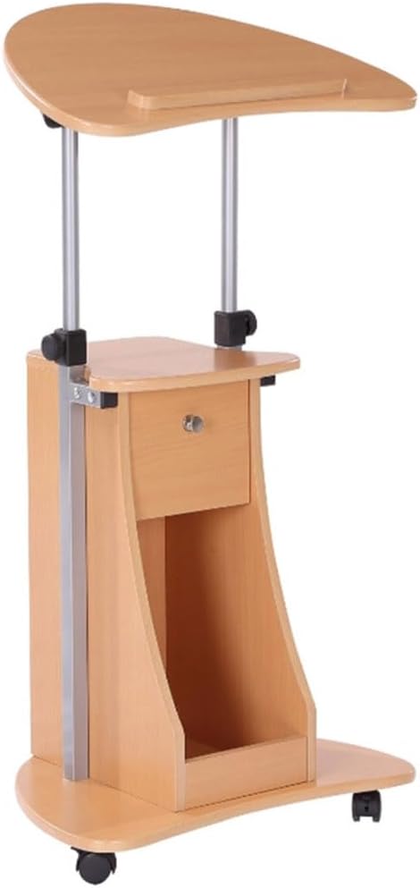 Mobile Laptop Podium, Rolling Laptop Cart with 180° Tilting Tabletop and Height Adjustable Sit to Stand Desk Portable Presentation Concert Podium with Wheels and Storage Cabinet for Home Office