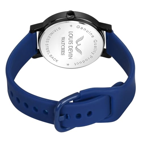 Image of LOUIS DEVIN Silicone Strap Analog Wrist Watch for Men and Women (Green /Brown /Blue /Black) | Set of 2 Wrist Watches | Couple Watches | LDCM-BK092-ST