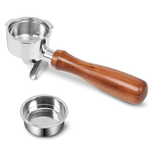 Image of 51mm Full Stainless Steel Portafilter for CASABREWS CM5418 & 3700Essential, 4 mm Thick 3-Ear Design, with Portafilter Basket Removal Tool, Wooden Handle, Compatible for De'Longhi EM450M
