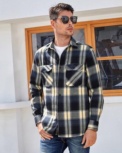 Image of WARHORSEE Flannel Shirt for Men Long Sleeve Button Down Plaid Shirts