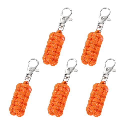Image of YELARXI Paracord Zipper Pull Polyester Zipper Pulls Replacement Woven Rope with Metal Clasp, 80 mm Length Fit for Backpacks Clothing Luggage Accessories - Cylinder (5 Pack, Orange)