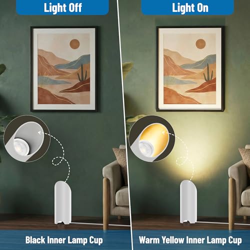 Image of 2 Pack Up Lights Indoor, 6W 3000K Warm White Uplighting Indoor Floor Can Light with GU10 Bulb, Indoor Floor Spotlight for Plants, Wall & Artwork, Plug Cord & Foot Switch, White