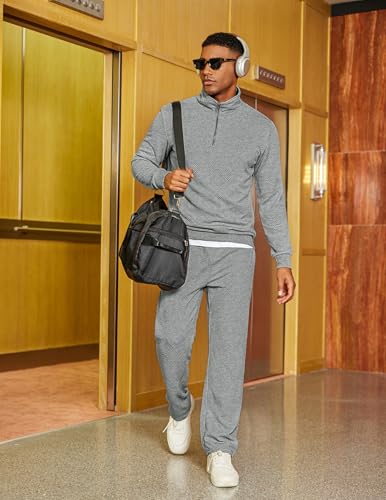 COOFANDY Men's Tracksuit 2 Piece Set Geometric Texture Quarter Zip Pullover Sweatshirt Athletic Running Sweatsuits3