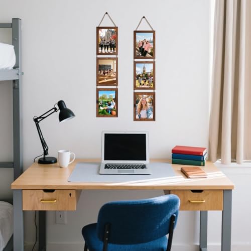 QUTREY 5x7 Collage Picture Frames, 6 Openings Hanging Photo Frame Set Display Vertical 5 by 7 inch Pictures for Wall Decor, Rustic Walnut Brown, 2 Pack - Image 5