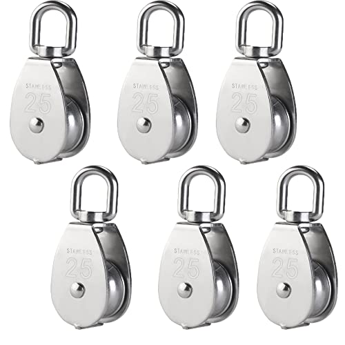 YAMASO,6Pcs 304 Stainless Steel M25 Silver Single Pulley Block Wire Rope Hanging Wire Towing Wheel