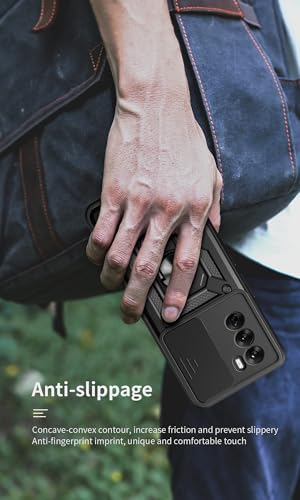 Image of SPAZY CASE Oppo Reno 12 Pro 5G Back Cover | Heavy Duty Hybrid Case with 360 Degree Rotating Finger Ring Holder + Slider Shutter Camera Protection Case for Oppo Reno 12 Pro 5G 5G - Black