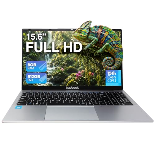 Lapbook 15.6" Full HD Windows 11 Laptop - 15th Gen CPU, 512GB M.2 SSD, Windows 11 Home, Dual-Band WiFi, Integrated Webcam - S15 N6 Quad-Core, 15 Inch Lightweight Laptop (8GB RAM)