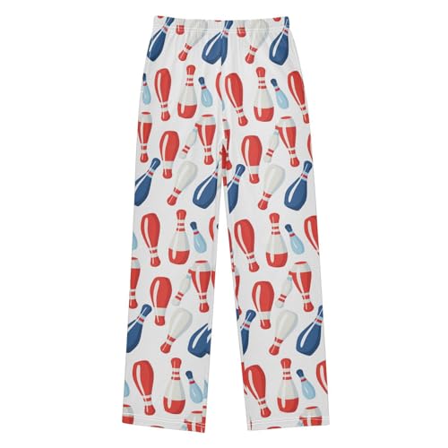 Pajama Bottoms, Bowling Pin Cartoon Pattern Sleeping Pant Lounge Wear Elastic Waist Long Pants Sleepwear Pjs