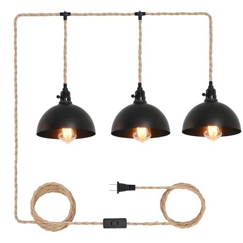 CAFULAM Hemp Rope Plug-In Pendant Light