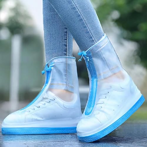 Couvre-chaussures imperméable en silicone bleu avec fermeture éclair et cordon