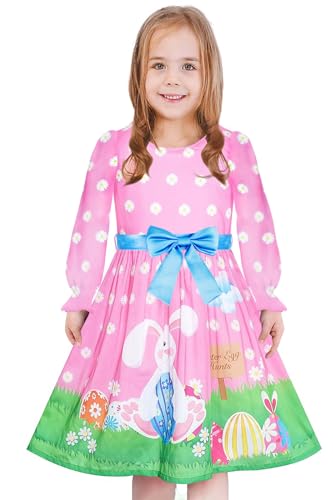 Girls Easter Dress Kids Bunny Dress Children Easter Outfits Toddler Rabbit Printed Clothes 2-10 Years2