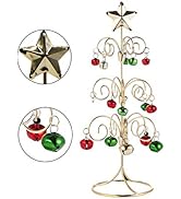 Liwein Iron Christmas Tree Christmas Ornament Display with Bells Wrought Iron Mini Desktop Decora...
