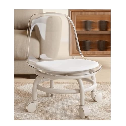 SJHPZG Taburete bajo con Ruedas de acrílico con Ruedas y Respaldo Silla giratoria con polea móvil pequeña Taburete con Asiento con Ruedas Corto para el Trabajo Limpieza del hogar Garaje