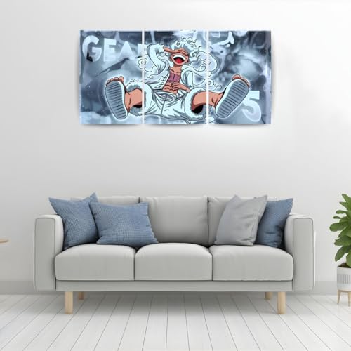 Image of One Piece Anime Manga Poster, One Piece Character Design Wall Poster 3 Panal - A4 Size, 300 GSM, Wall Decor Posters Wall Art For Bedroom, Living room, Office, Dining Room,No Frame (Luffy-5)
