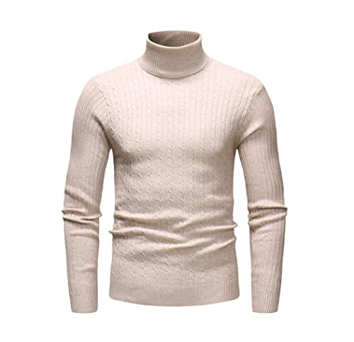 Pull en tricot épais à col roulé vêtement chaud hiver homme beige taille XXL confortable