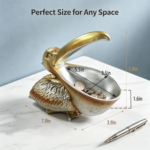 Pelican Key Holder Bowl-Gold Resin Coastal Entryway Desk Trinket Dish Gift by FURUBETA - Used condition - Image 3