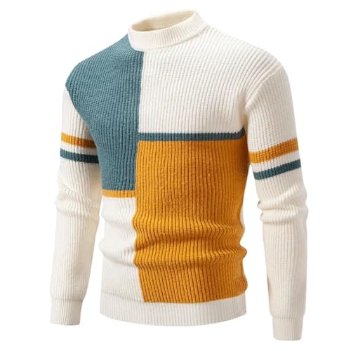 Men Turtlenck Patchwork Pullover Sweater Long Sleeve Ribbed Slim Fit Wool Warm Jumper 7