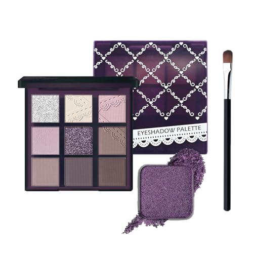 Pink Nude Eyeshadow Palette, Purple Make-Up Palettes Shimmer Eye Shadow, Eyeshadows with Blusher Highlight for Women, Matte Glitter Make up Set, 9 Colour Natural Waterproof Highly Pigmented with Brush