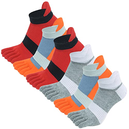 AUBIG Calcetines de dedo para hombre, algodón, 6 pares, calcetines de correr, calcetines de cinco dedos, calcetines de colores con dedos para correr, trabajo, deportes, A3., 43-47