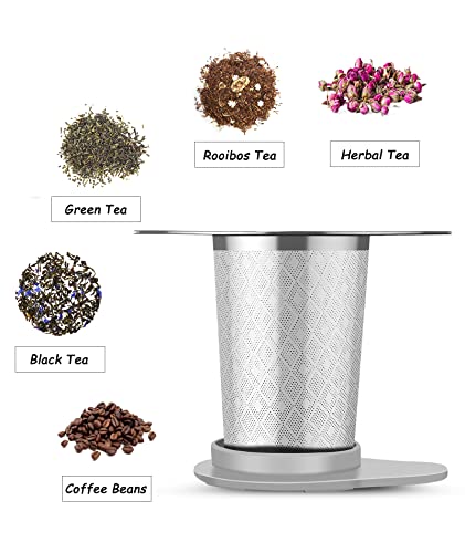 Lullatti Extra Fine Mesh Tea Infuser Basket With Grey Silicone Lid, 18/8 Stainless Steel Large Capacity Tea Strainer For Brewing Tea, Coffee, Iced Tea - Fits Mugs/Cups/Mason Jars/Pitcher #TOP2