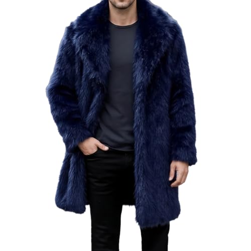 Image of Lisa Colly Mens Faux Fur Coat Jacket Winter Overcoat | Men's Faux Fur Long Jacket, Long Sleeve, Fluffy Warm, Winter Parka Coat