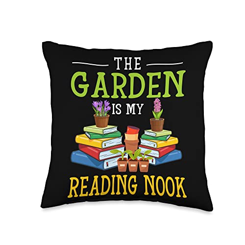 Reading Books in the Garden Reading Nook Books Garden Throw Pillow, 16x16, Multicolor