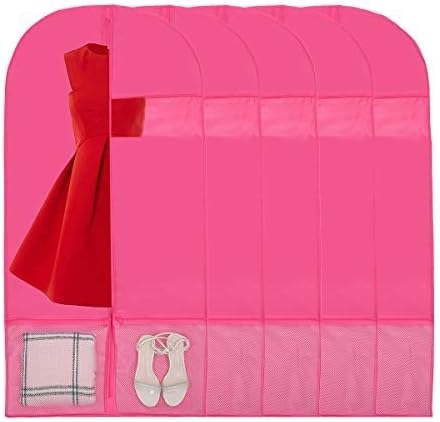 Kernorv Garment Bags Dance Costume Bags,51" Breathable Dance Dress Bag Dust-Proof Bag with 2 Zipper Mesh Pockets and Clear Window for Dance Costumes, Storage or Travel (5 Pack,Pink)
