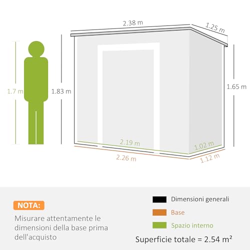 Outsunny Casetta Da Giardino Porta Attrezzi In Finitura Effetto Legno Graffiato Con Pavimento, 2.54M² Capanno Da Giardino Con Doppia Porte E Serratura, Tetto Inclinato, 238X125X183Cm, Grigio - 7