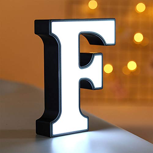 Takefuns - Lettere luminose a LED con 26 lettere dell'alfabeto, per luce notturna, matrimonio, festa di compleanno, lampada di Natale alimentata a batteria, decorazione per casa, bar F F