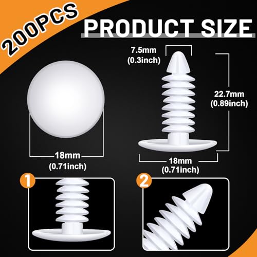 Taiyin 200 Pack 1" Vapor Barrier Christmas Tree Clips Plastic Bumper Clips Nylon Rivet Clip White Furniture Assembly Shelves Retainer for Crawlspace Barrier Poly Liners, Covers, Encapsulations (White)
